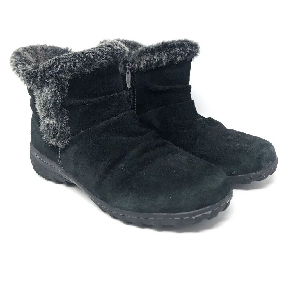 Khombu Bonnie Suede All Weather Ankle Boots Womens 10 Black Faux Fur Shearling